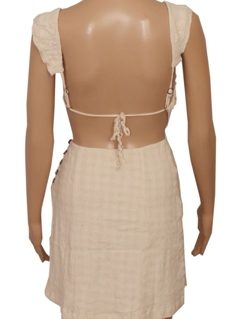 Free People Beyond Chic Mini Dress Textured Smocked Button Open Back New XS